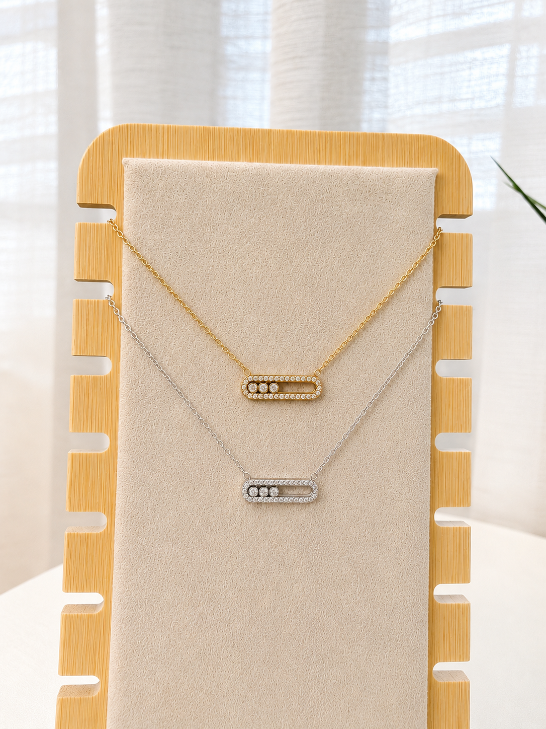 Zircon Geometric Pendant Necklace Gold & Silver
